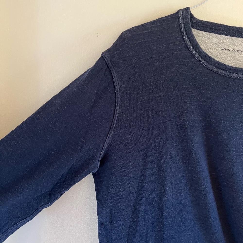 John Varvatos Star USA Men’s Blue and White Reversible Sweatshirt. Size: L